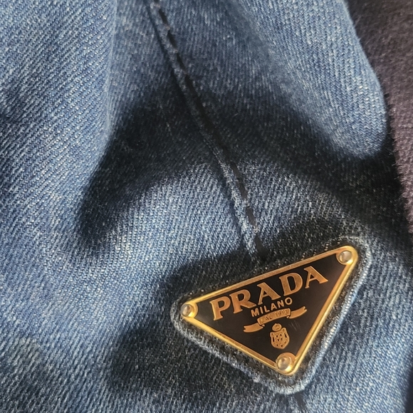 PRADA CANAPA AVIO DENIM LARGE SIZE TOTE, WITH STRAP... AUTHENTIC W/CARD... - Picture 11 of 16